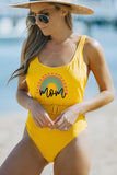 Yellow Casual Letter Colorblock One Piece Swimwear LC443099-7