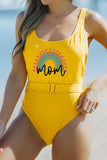 Yellow Casual Letter Colorblock One Piece Swimwear LC443099-7