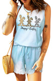 Easter Bunny Ombre Tie Dye Print Sleeveless Tank Top And Shorts Lounge Set