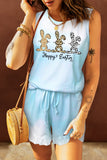 Easter Bunny Ombre Tie Dye Print Sleeveless Tank Top And Shorts Lounge Set