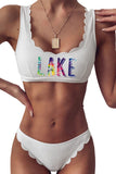 White LAKE Scalloped Ribbed U Neck Sleeveless Bikini Swimsuit LC433330-1