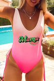 Pink Mama Watermelon Print Drawstring Sleeveless One-piece Swimsuit LC443102-10