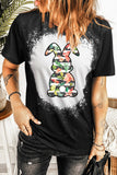 Bleached Colorful Bunny Print Short Sleeve Grapphic T Shirt