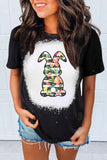 Bleached Colorful Bunny Print Short Sleeve Grapphic T Shirt