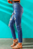 Blue Easter Leopard Bunny Print Distressed Skinny Jeans