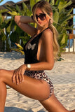 Leopard Leopard Butterfly Patchwork Deep V Neck Backless Swimsuit LC443115-20