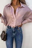 Pink Ruffled Button Up Puff Long Sleeve Shirt LC2552429-10