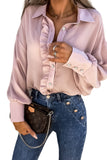 Pink Ruffled Button Up Puff Long Sleeve Shirt LC2552429-10