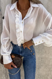 White Ruffled Button Up Puff Long Sleeve Shirt LC2552429-1