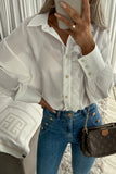 White Ruffled Button Up Puff Long Sleeve Shirt LC2552429-1