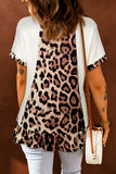 White Easter Bunny Colorblock Leopard Splicing Graphic Tee