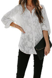 Collared Neck Floral Textured See Through Blouse