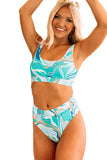Sky Blue Printed Scoop Neck Sport Bikini Set LC433340-4