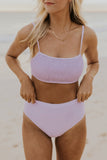 Bikini viola con smock a fascia e spalline sottili