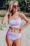 Multicolor Tie Dye Cut Out Bikini Set
