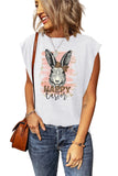 Happy Easter Leopard Bowknot Bunny Graphic Batwing Cap Sleeve Top