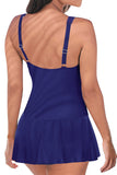 Blue Share the Love Print Ruched Swimdress with Ruffle LC443147-5