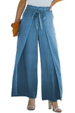 Blue Tie Waist Wide Leg Pants for Ladies LC7711019