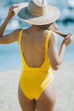 Yellow Baseball Letter Print Ribbed Backless One-piece Swimwear LC443163-7