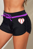 Purple Baseball Heart Shape Print Drawstring High Waist Swim Bottom LC472265-8