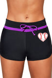 Purple Baseball Heart Shape Print Drawstring High Waist Swim Bottom LC472265-8