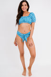 Sky Blue Gingham Crop Top Tie-up High Waisted Bikini Set LC433070-4