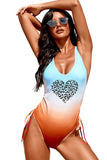 Sky Blue Leopard Heart Gradient Color Print Drawstring Backless Swimwear LC443170-4