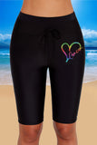 Black Heart Shape Ombre Print Drawstring High Waist Swim Shorts