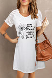 White Weed or Wish Dantelion Graphic T Shirt Dress LC6110142-1