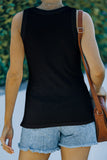Black Solid Round Neck Ribbed Tank Top LC2566099-2