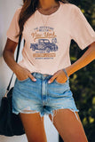Pink Pick Up Truck Print Casual Graphic Tee