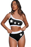 Black Star Print Color Block One Shoulder High Waist Bikini Swimwear LC433422-2