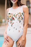White Floral Print Cut-out Open Back Sleeveless One-piece Swimwear LC443200-1