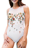 White Floral Print Cut-out Open Back Sleeveless One-piece Swimwear LC443200-1