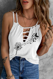 White Ladder Hollow-out Floral Butterfly Print Tank LC2566119-1