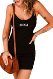 Black MOM Slogan Rib Knit Spaghetti Straps Dress  LC6110203-2