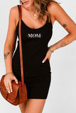 Black MOM Slogan Rib Knit Spaghetti Straps Dress  LC6110203-2