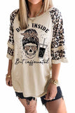 Khaki Leopard Skull Letter Print Tiered Ruffled 3/4 Sleeve T Shirt LC25114616-16