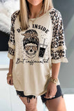Khaki Leopard Skull Letter Print Tiered Ruffled 3/4 Sleeve T Shirt LC25114616-16