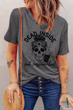 DEAD INSIDE Skull Letter Print Gray T-shirt