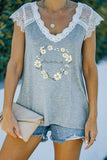 Gray TOUCH THE CLOUDS LACE KNIT TANK LC25215724-11