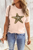 Pink Leopard Sea Star Graphic Crew Neck T Shirt