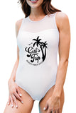 White Plant Letter Print Cut-out Sleeveless One-piece Swimsuit LC443230-1