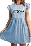 Sky Blue Wild flower Ruffled A-line Dress  LC6110356-4