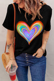 LC25215918-2-S, LC25215918-2-M, LC25215918-2-L, LC25215918-2-XL, LC25215918-2-2XL, Black Rainbow Heart T Shirt for Women