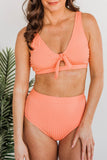 Bikini push-up in maglia a coste con laccetti sul davanti rosa Plus Size