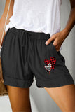 Black Printed Elastic Waist Casual Shorts with Side Pockets