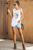 White Peony Skull Print Cut-out Relaxed Tank Top 