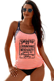 Pink Whiskey Graphic Print Drawstring Racerback Tankini Swimwear LC415693-10