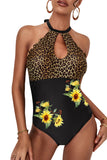 Sunflower Leopard Print Cut-out Halter  One-piece Swimsuit